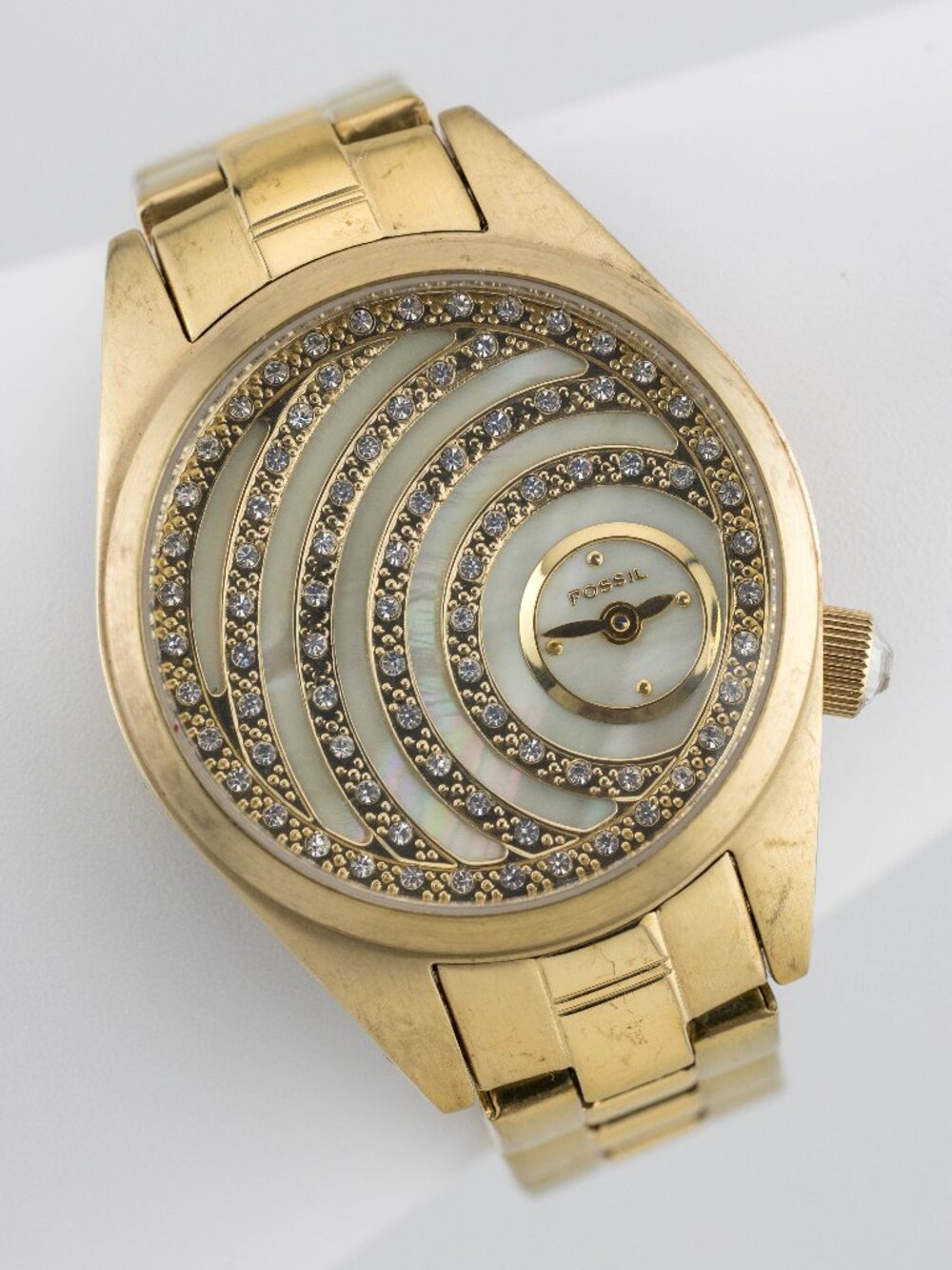 Fossil ES2044 Women's Gold Mother of Pearl Quartz Analog Watch Fresh Battery